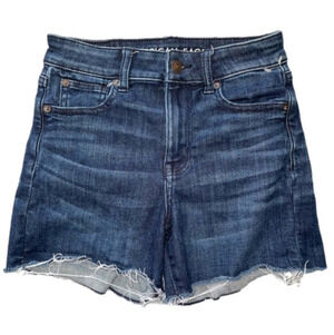 American Eagle Outfitters Super Hi Rise Shortie Raw Hem Denim Jean Shorts size 4